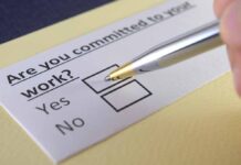 Questionnaire with yes or no options about work commitment.