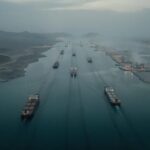 Democrat Senator CHEERS Iran Humiliating US Navy… Aerial view of cargo ships navigating a shipping channel
