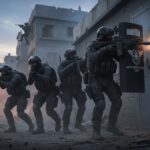 Elite Warriors BUSTED Running Cartel Operation… A tactical team of soldiers in combat gear advancing through a war-torn urban environment