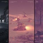 CEASEFIRE SHATTERED: 252 Dead in 10 Minutes… A triptych of military scenes featuring soldiers, helicopters, and an armored vehicle
