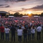 Freedom 250 CHAOS: Artists FLEE Trump Event… Large crowd at a political rally during sunset