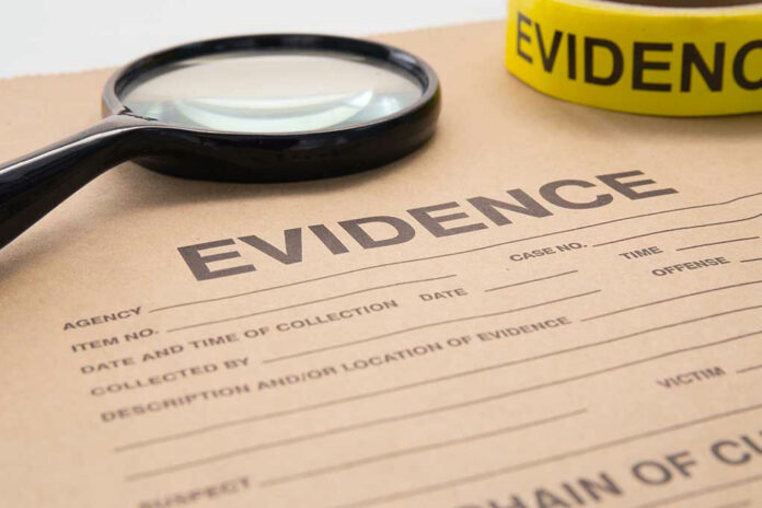 Evidence folder with magnifying glass and evidence tape.