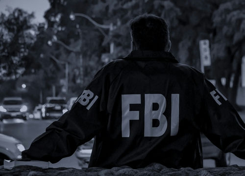 shutterstock2150728473-1jpg Person in FBI jacket stands, backs to camera, outdoors.