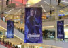 Promotional banners for Avengers Endgame hanging in a shopping mall