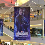 Free Speech Brawl: Musk vs. Europe Promotional banners for Avengers Endgame hanging in a shopping mall