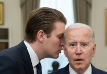 Biden Grants Given Based on Race! – Investigation A man whispering to another man with a surprised expression in a formal setting